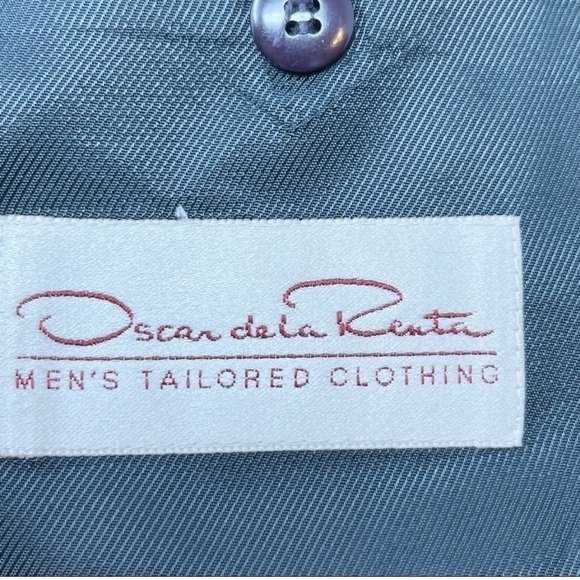 Vtg OSCAR DE LA RENTA Men’s Charcoal Houndstooth Plaid Sport Wool Coat Size 41S - Picture 9 of 10